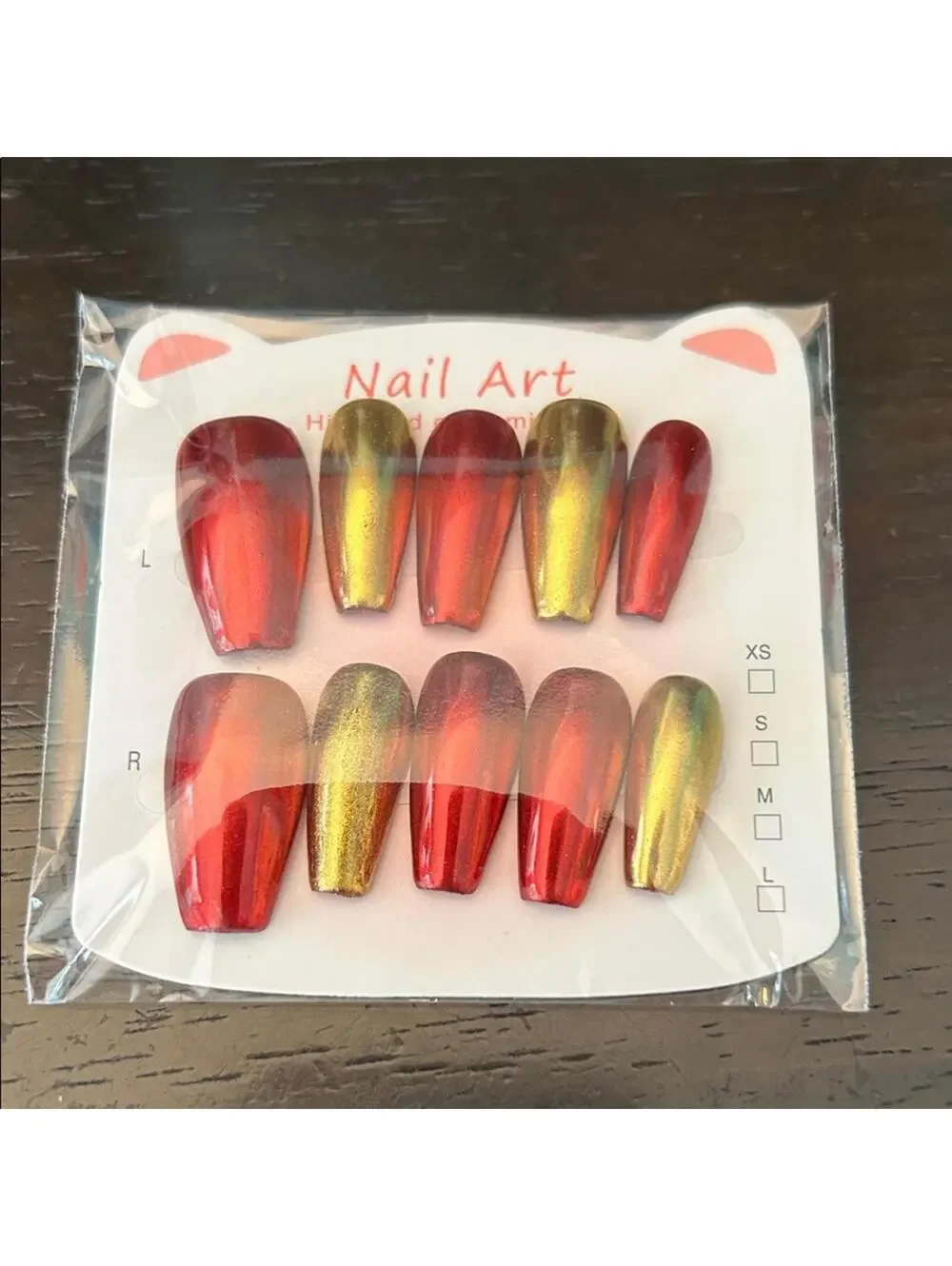 Handmade Red and Gold Metallic Nail Art Set